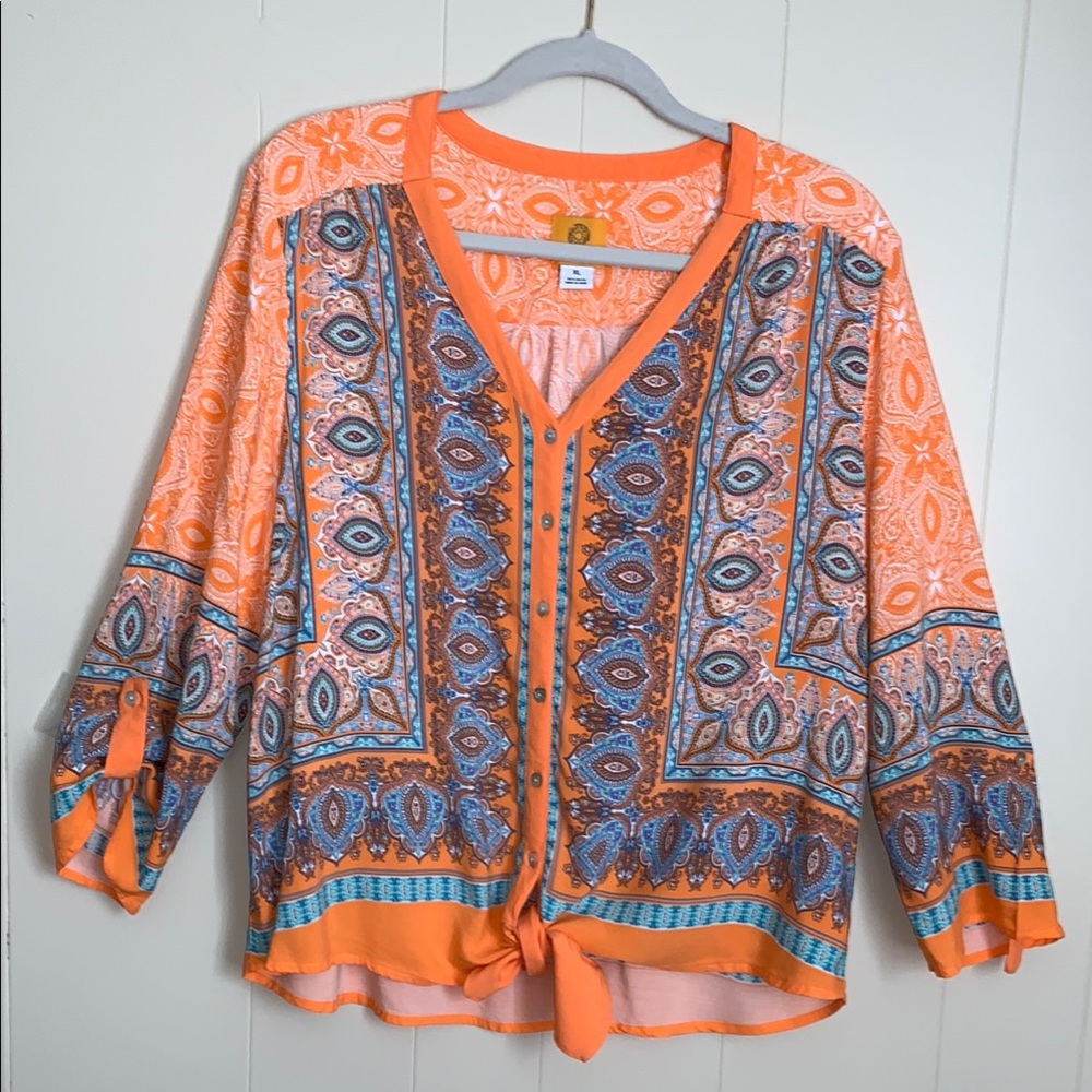 Ruby Rd. Orange and Blue Paisley Blouse